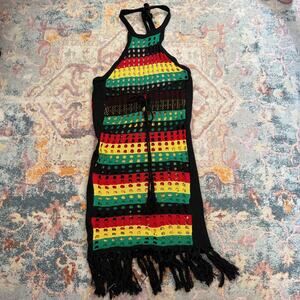 Vintage Y2K Jamaican crochet halter dress